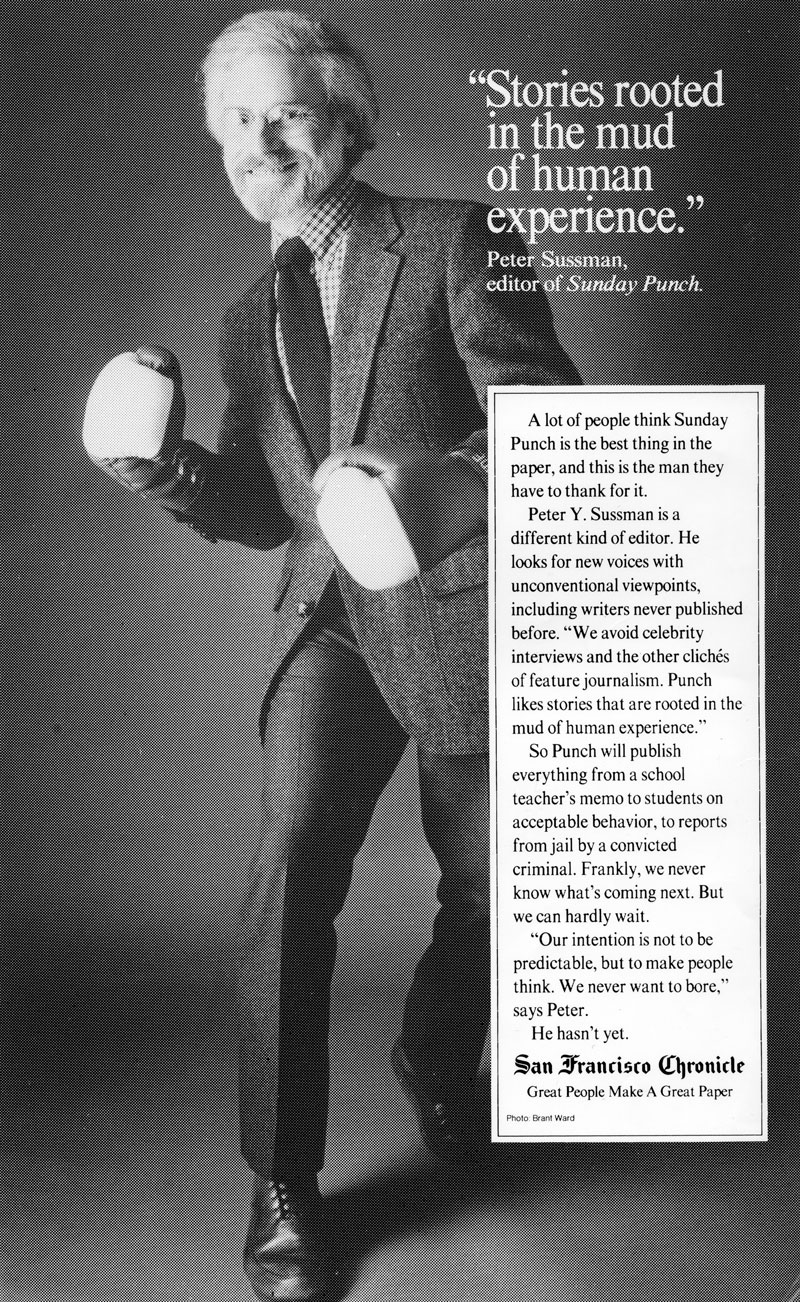 Peter in an ad for the San Francisco Chronicle's Sunday Punch